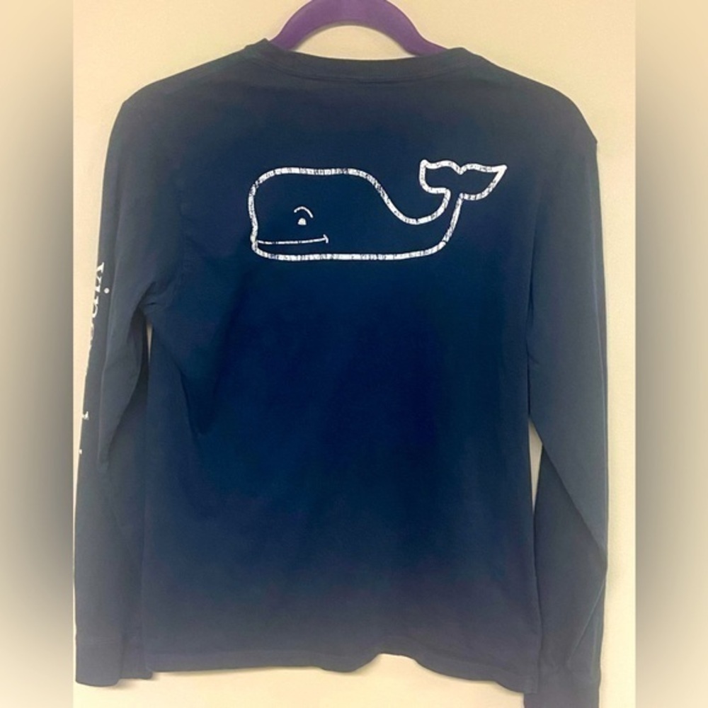 🐳VINEYARD VINES Crew Neck T-Shirt Large Crackled Whale Print Long Sleeve